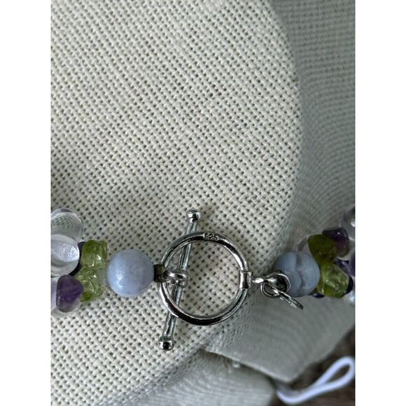 Vintage Madewell Blue Lace Agate Necklace Faceted Gemstone Sterling Silver Clasp - Picture 4 of 5